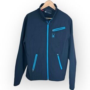 Mens Spyder Black Blue Full Zip‎ Fleece Lined Jacket Size Medium Zip Pockets